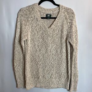 Roots Canada Knit Tan V-Neck Cotton Sweater Mens Small